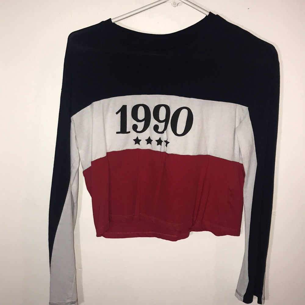 Red, White & Blue Long-Sleeve Crop Top